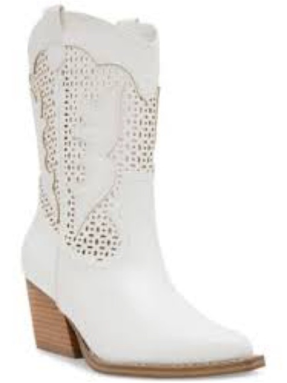 Dolce Vita White Laser-Cut Western Ankle Boots